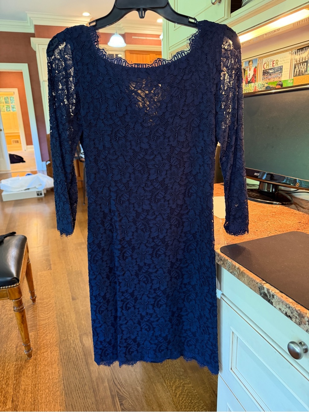 Women's Navy Lace Dress - Elegant Scoop Neck